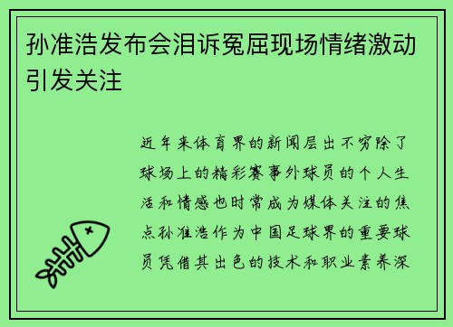孙准浩发布会泪诉冤屈现场情绪激动引发关注